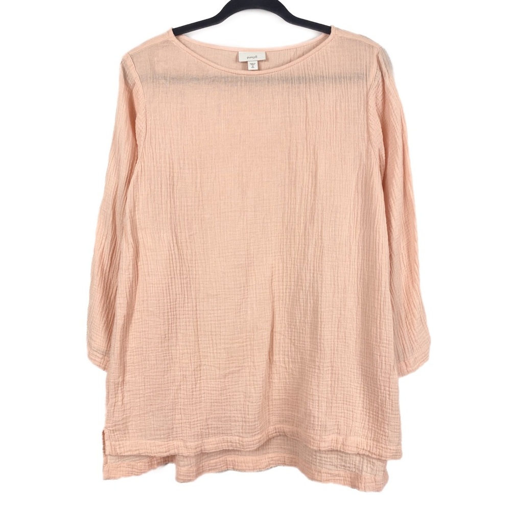 J Jill Pure Womens Gauze Top M Tall Pink Cotton Coastal Pastel Minimalist